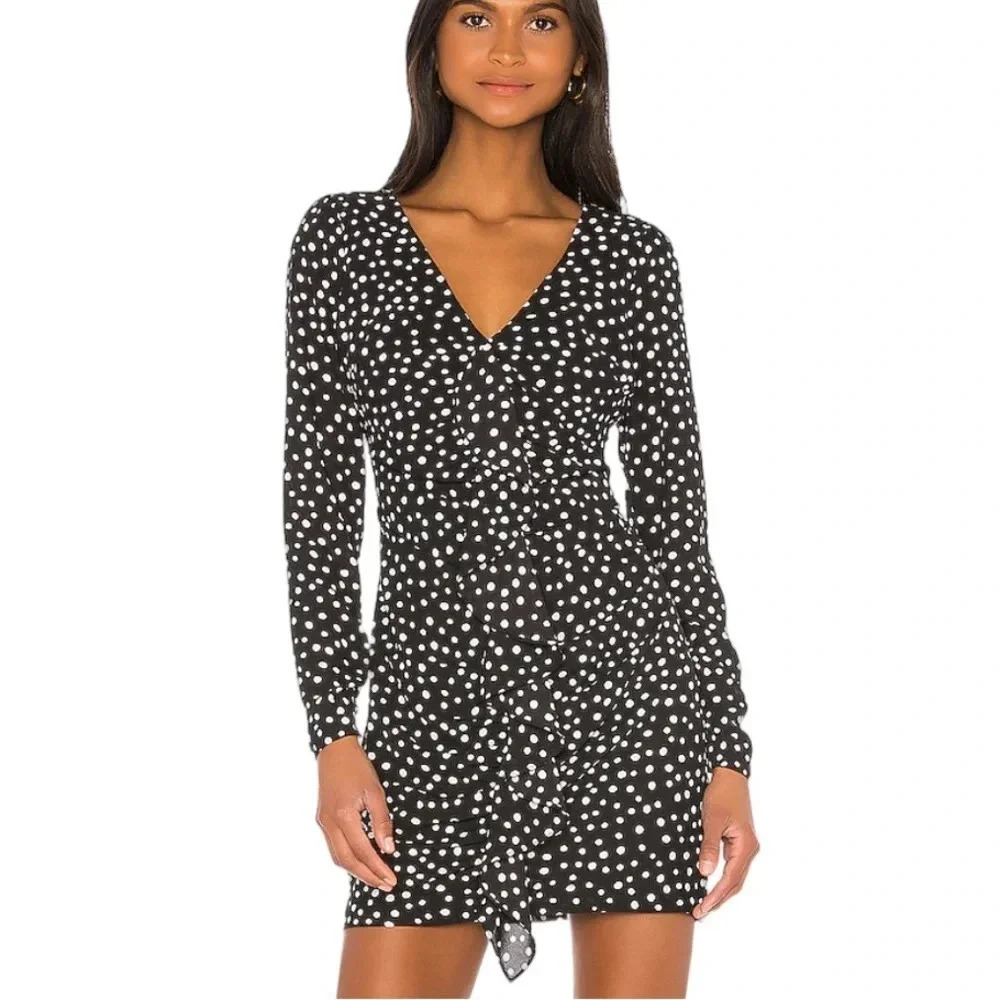 Likely Corinne Ruffle Front Polka Dot Mini Dress Black Size 00 NWT